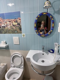 Quaint details in the bathroom.