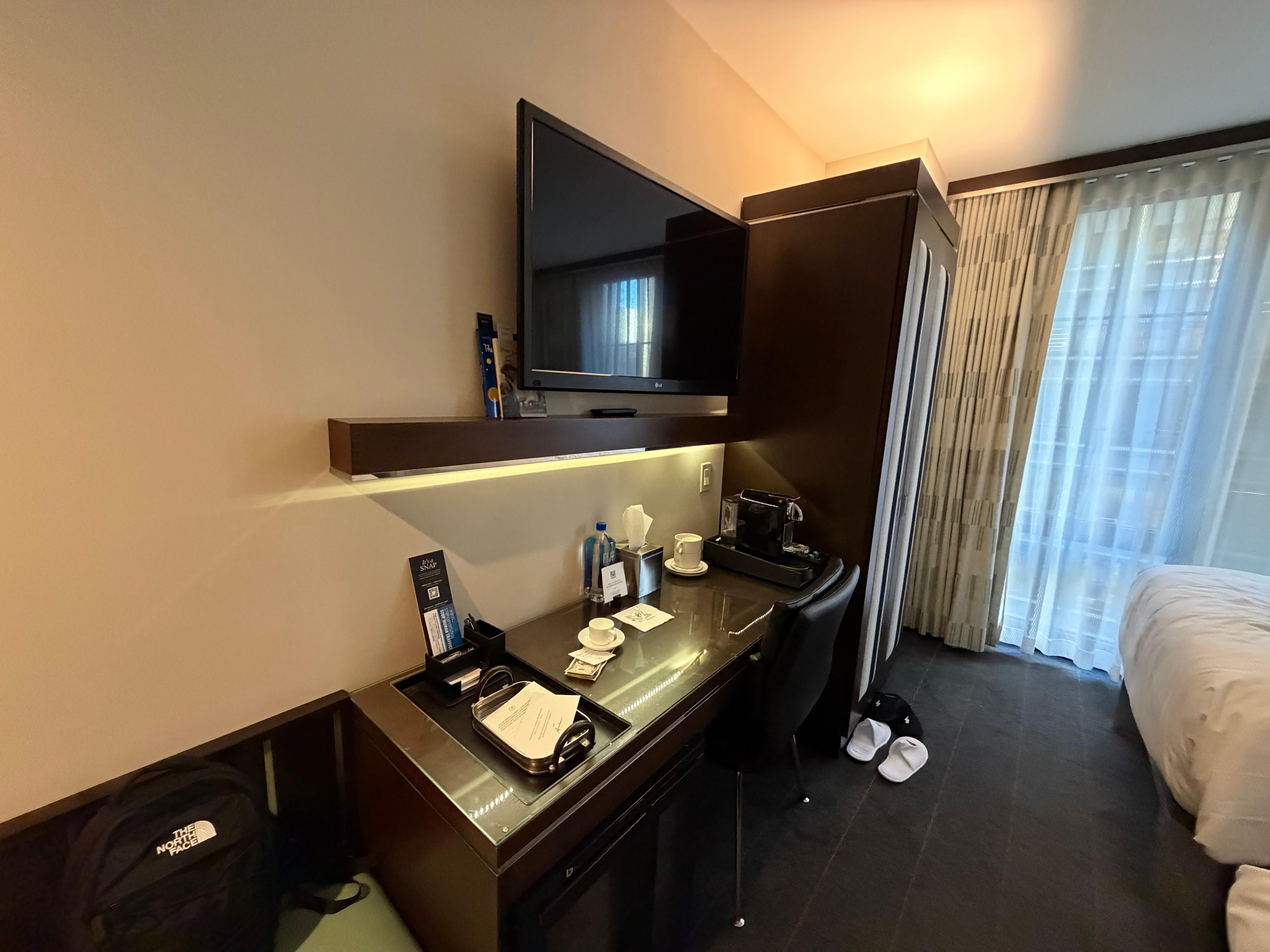 The desk/TV/wardrobe - there was a small fridge you could put things in, which was really helpful.