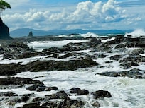 Rocky beach below house