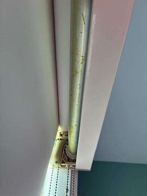 Broken sun shade in bedroom this one had fallen off the other window the roller was off tracks so did not move