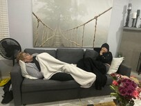 My sister and mom relaxed after a family funeral.