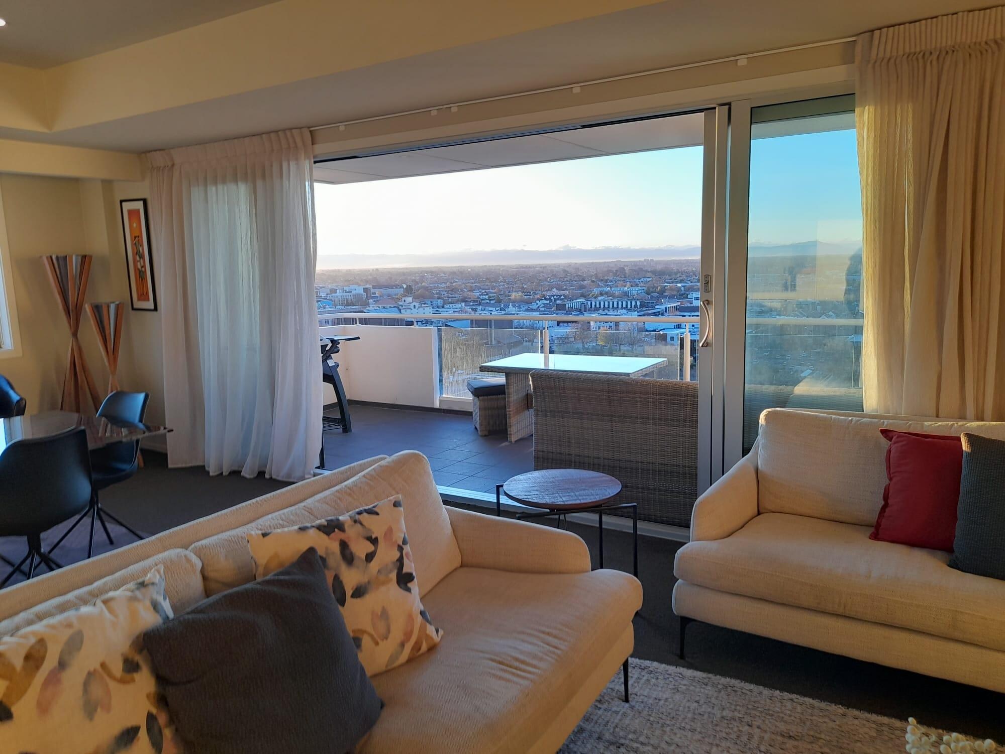 Living area looking out to balcony