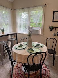 Good size kitchen with your cheerful decor.