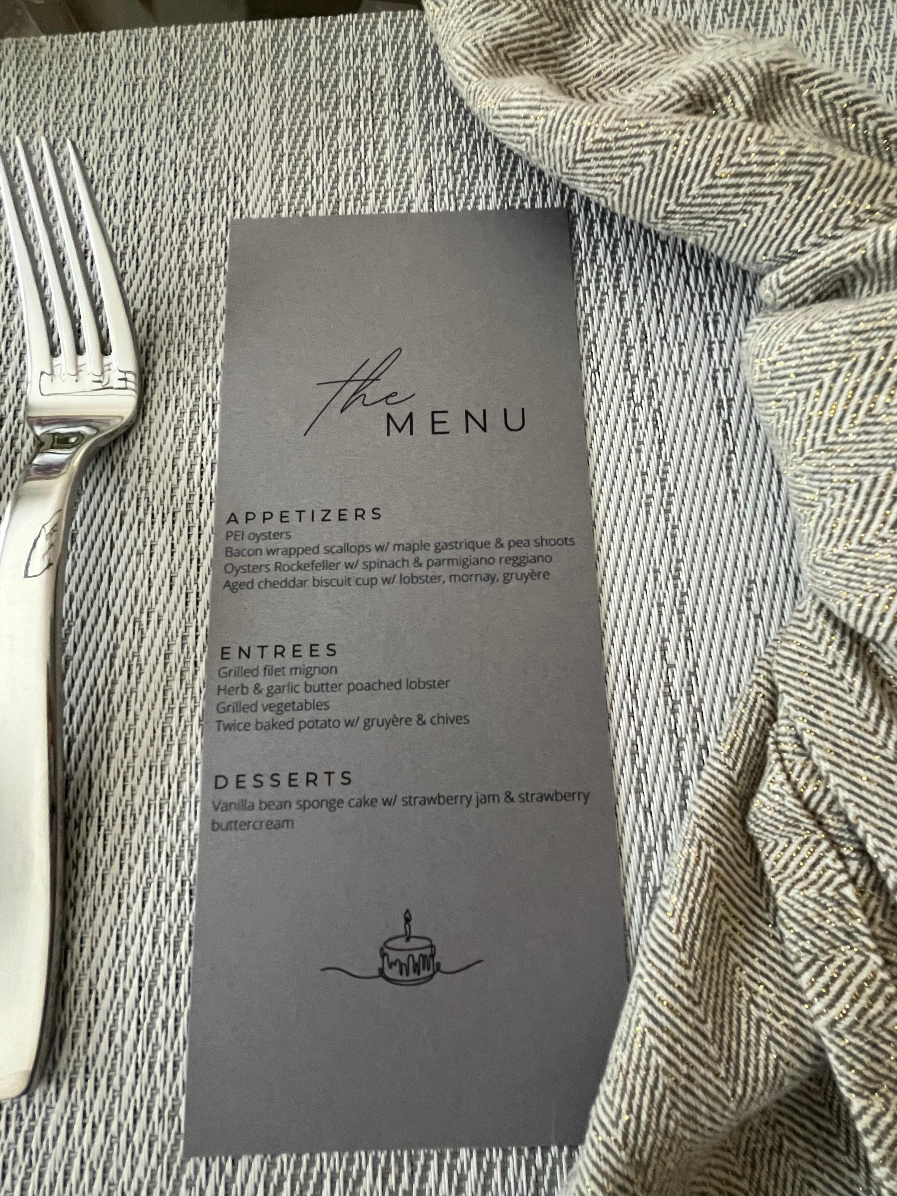 The dinner menu