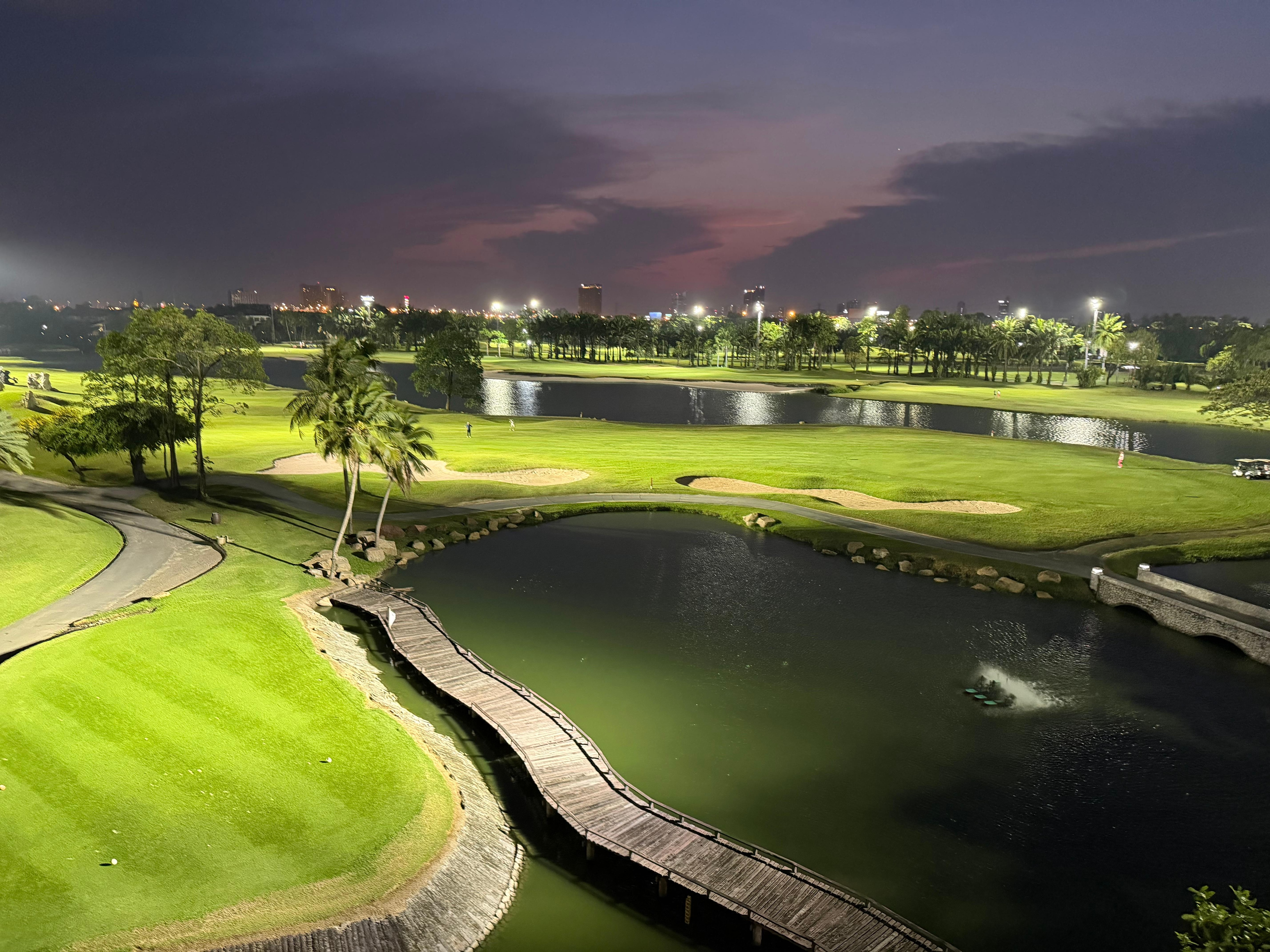View of the beautiful golf course at night