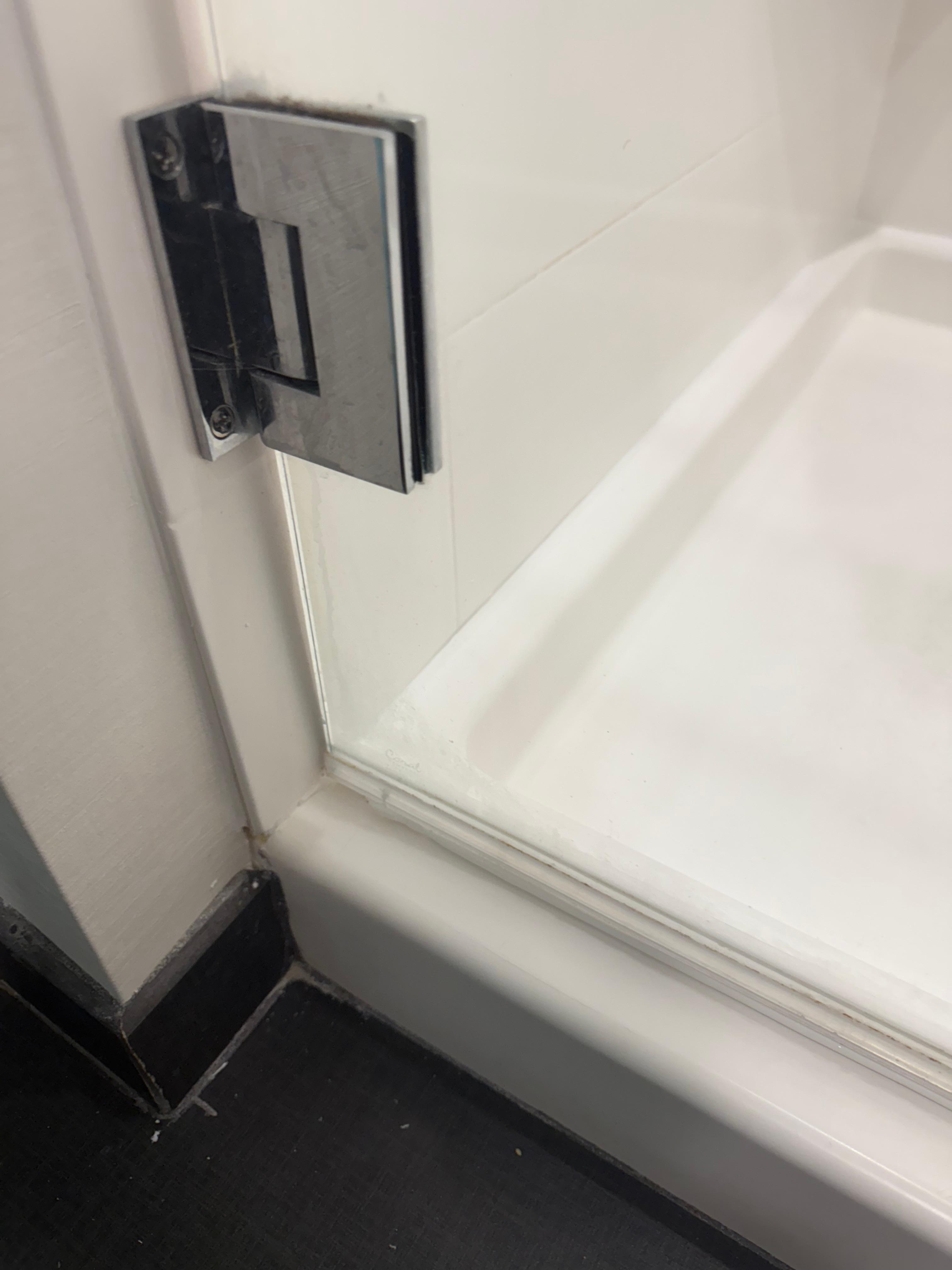 Shower doors were dirty. 