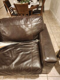 Torn cushion on loveseat