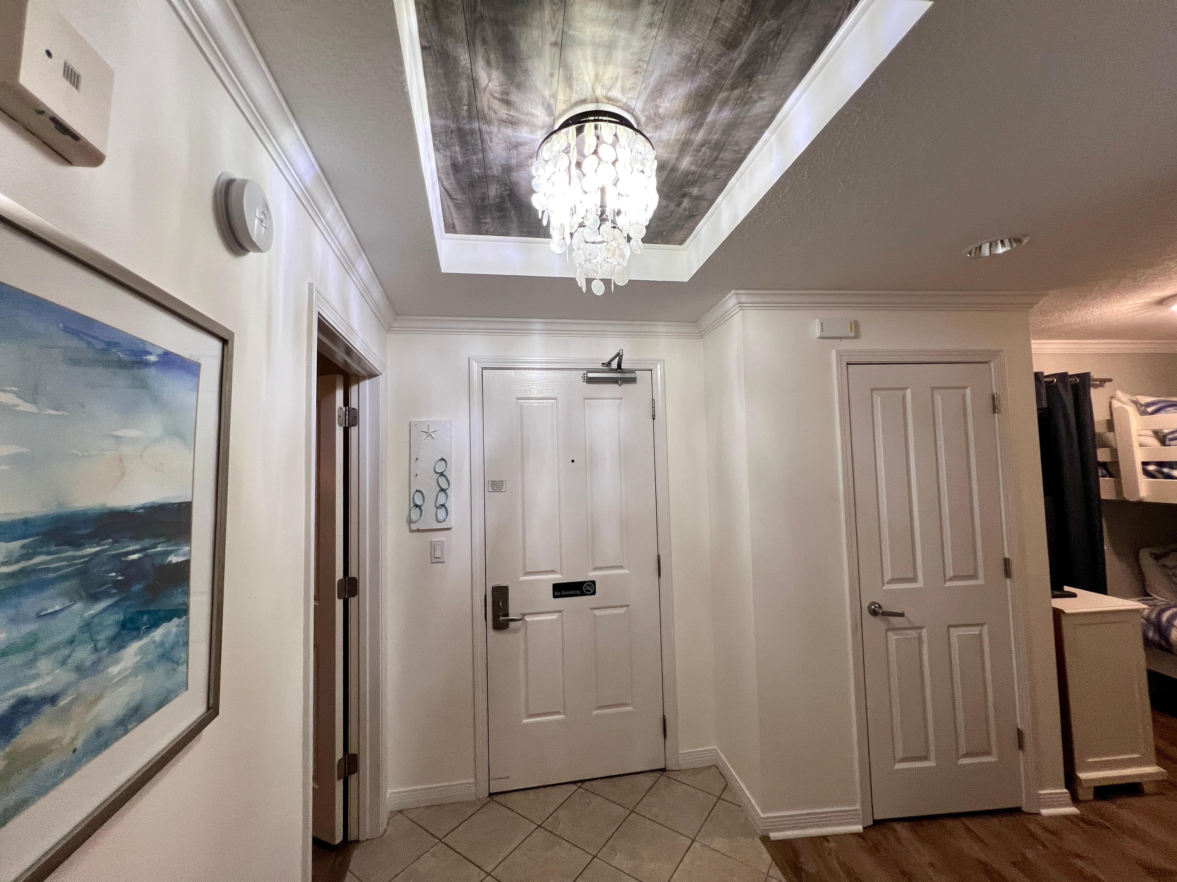 Entrance, bunk beds on right, bedroom on left 