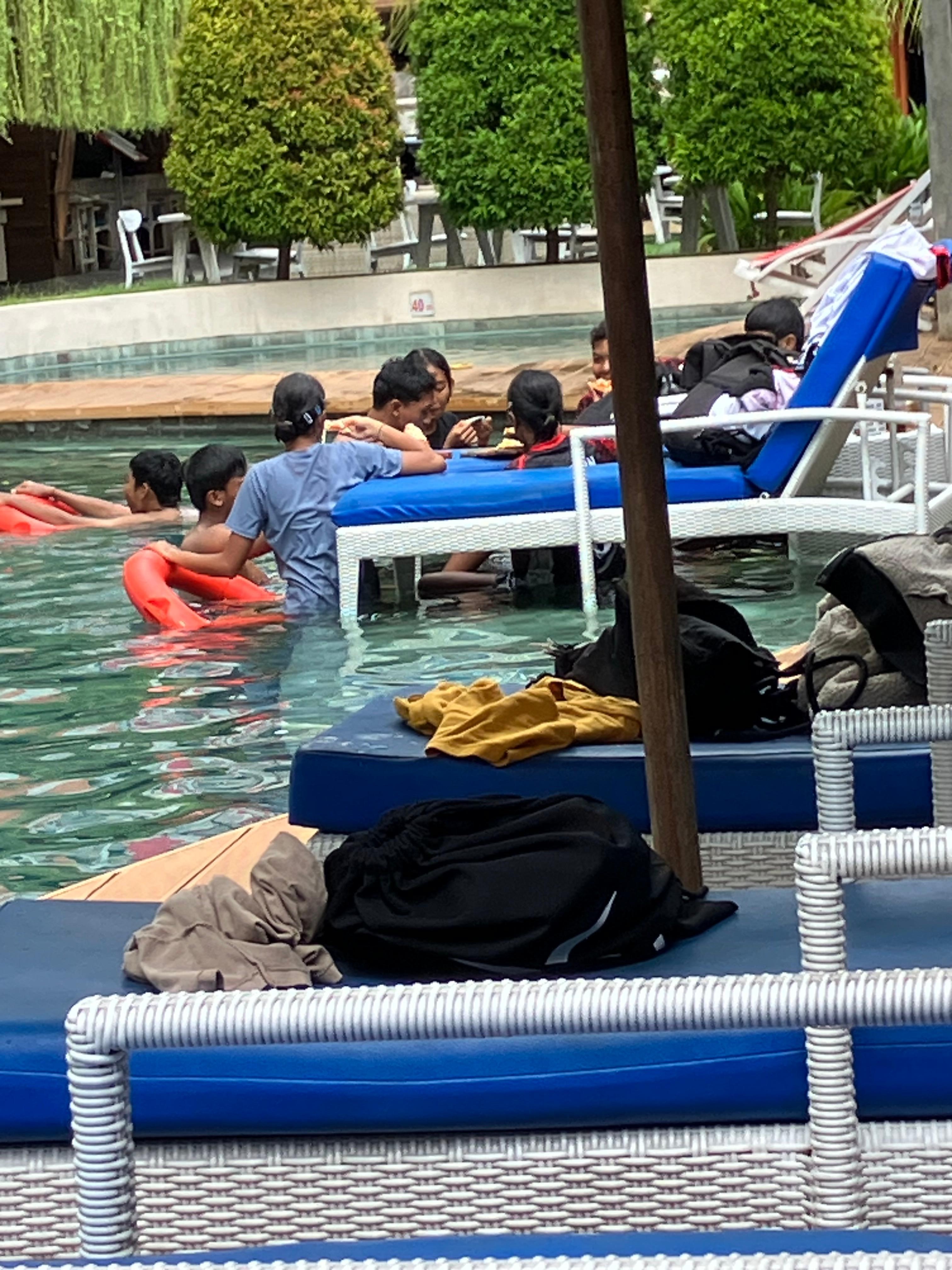 Sometimes up to 20 yelling unsupervised kids not hotel guests 