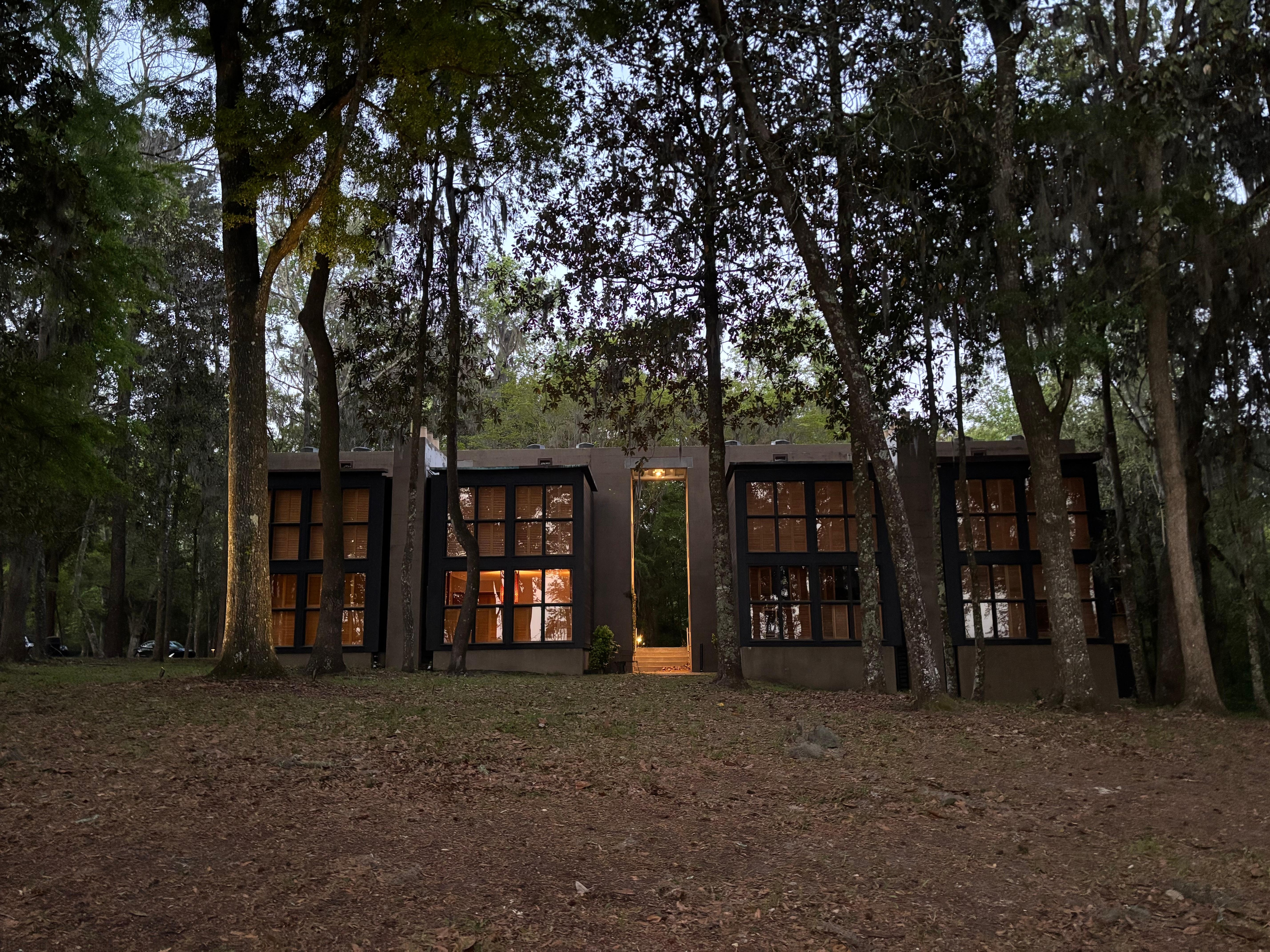 Building 300 from the walking path by the river