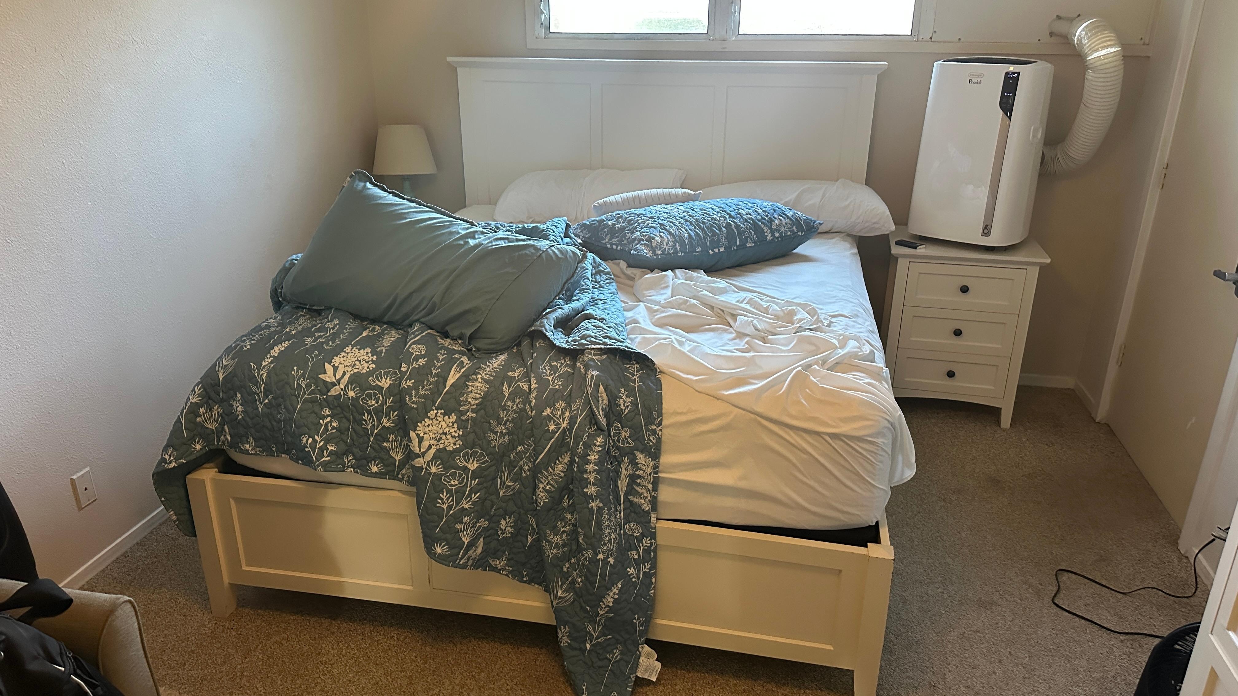 Bed and linens used at check in. 