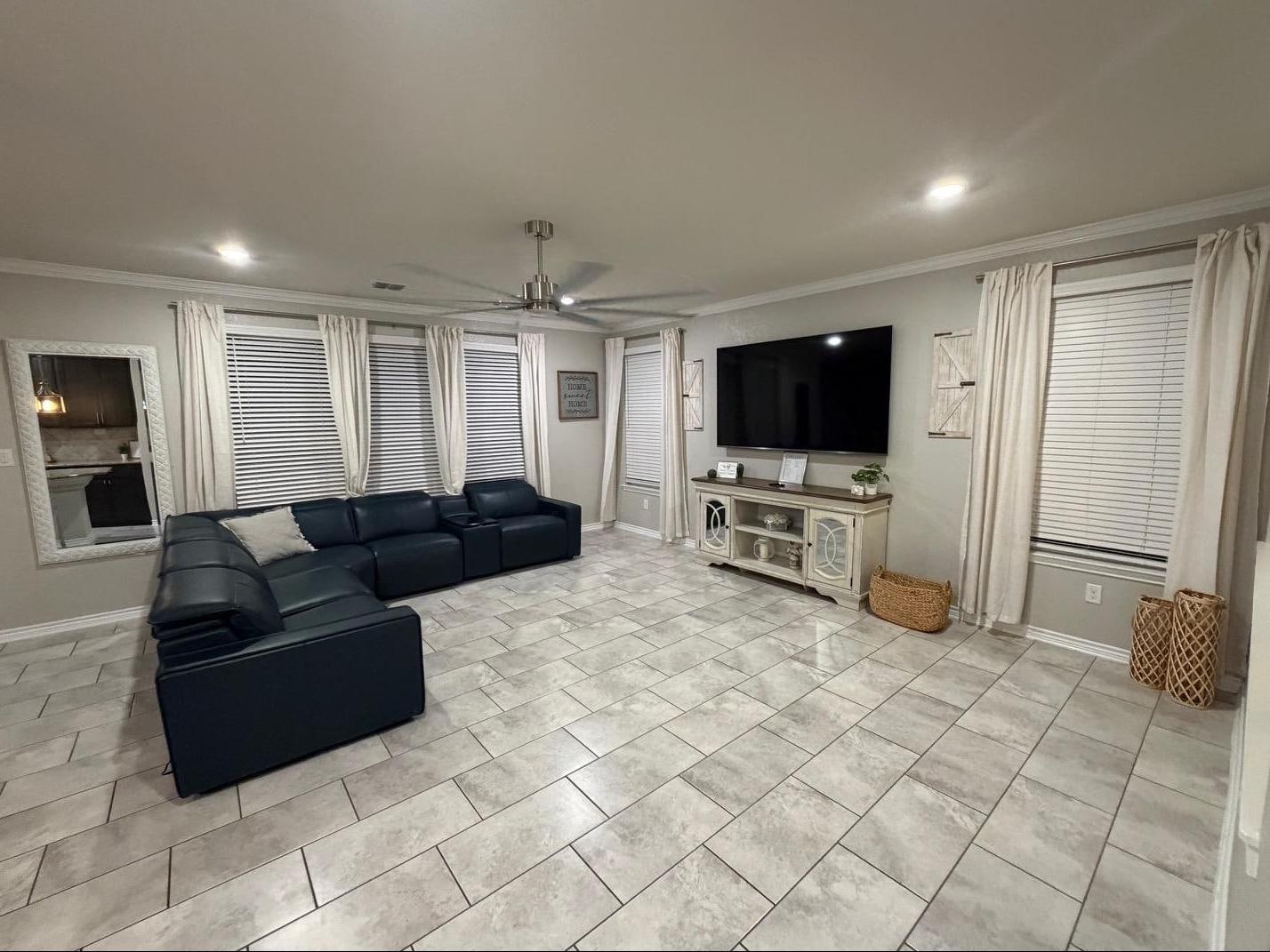 The living room: wonderful couch and television!