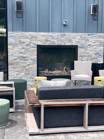 Outdoor seating with fireplace