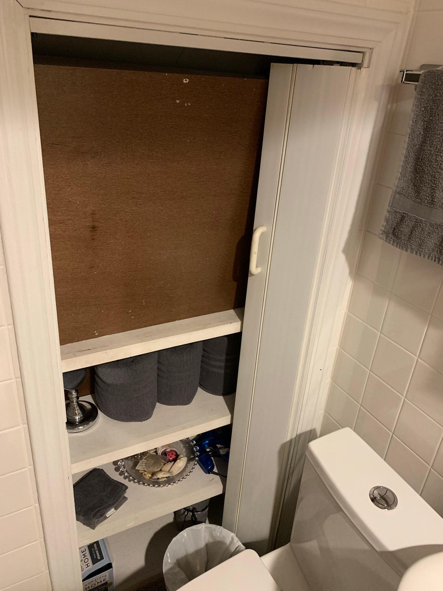 inside bathroom shelving unit