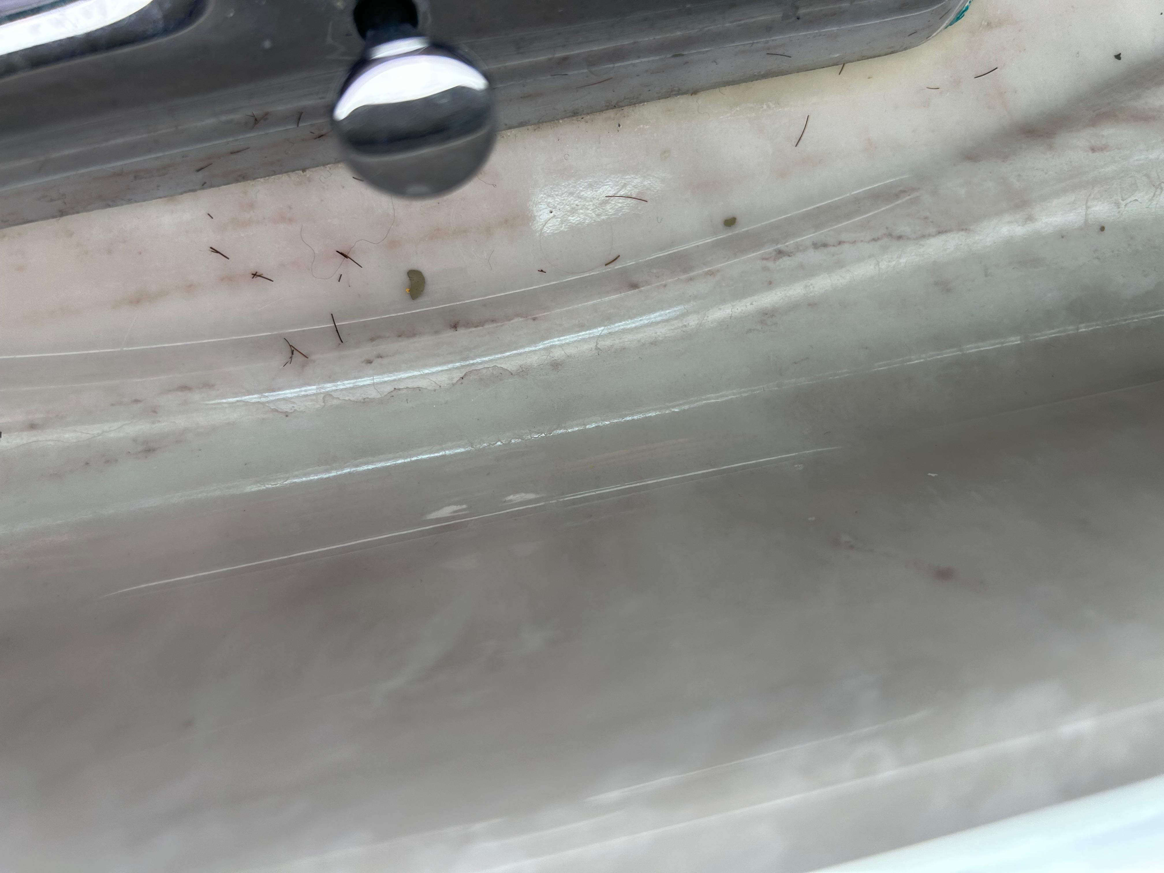 Shaved hairs by sink