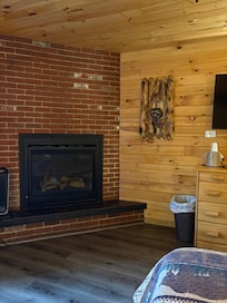 Fireplace and some decor.