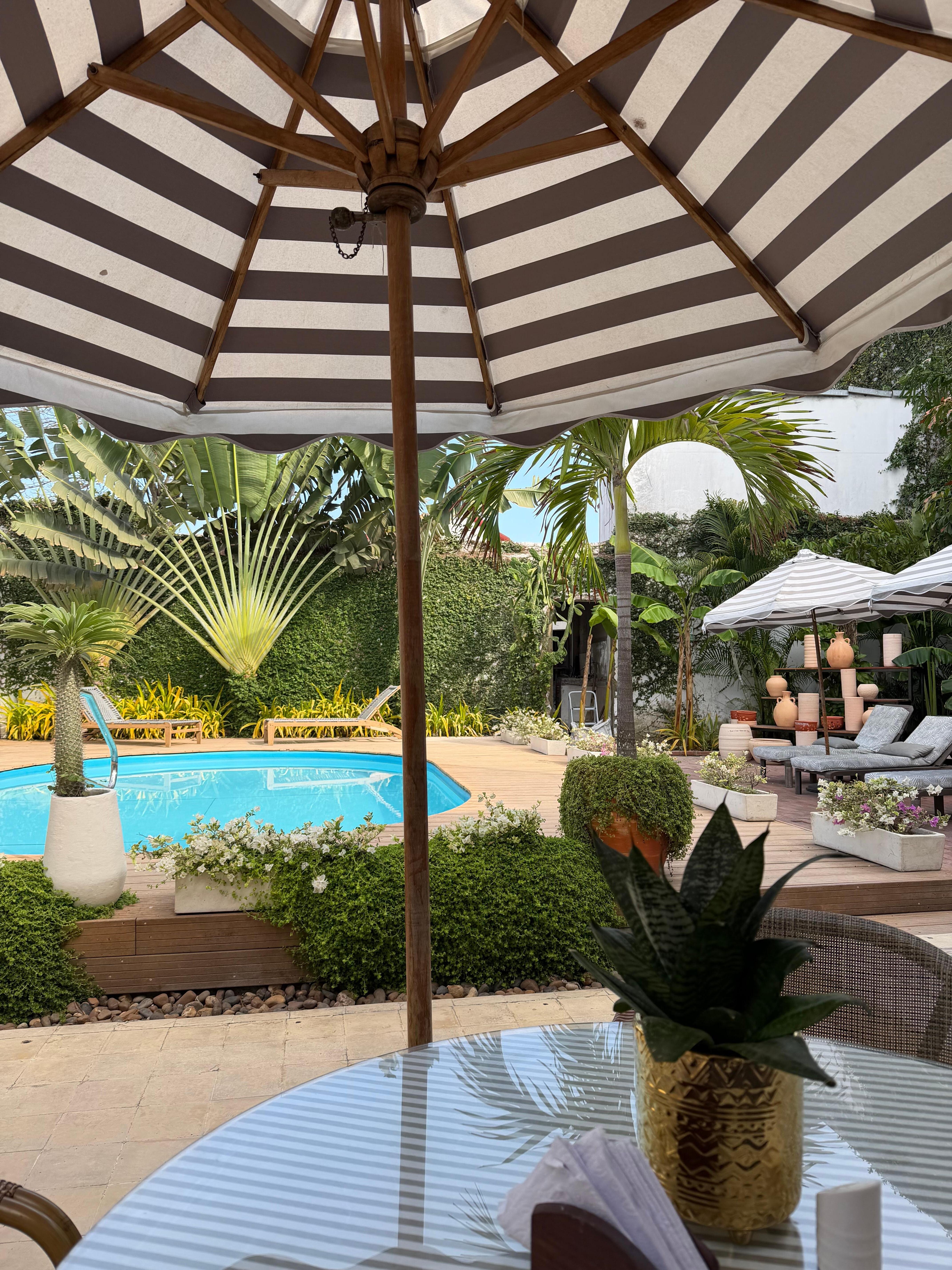 Breakfast on their patio. 