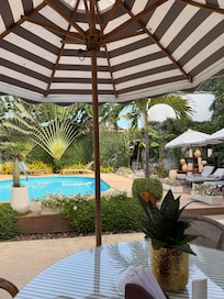 Breakfast on their patio.