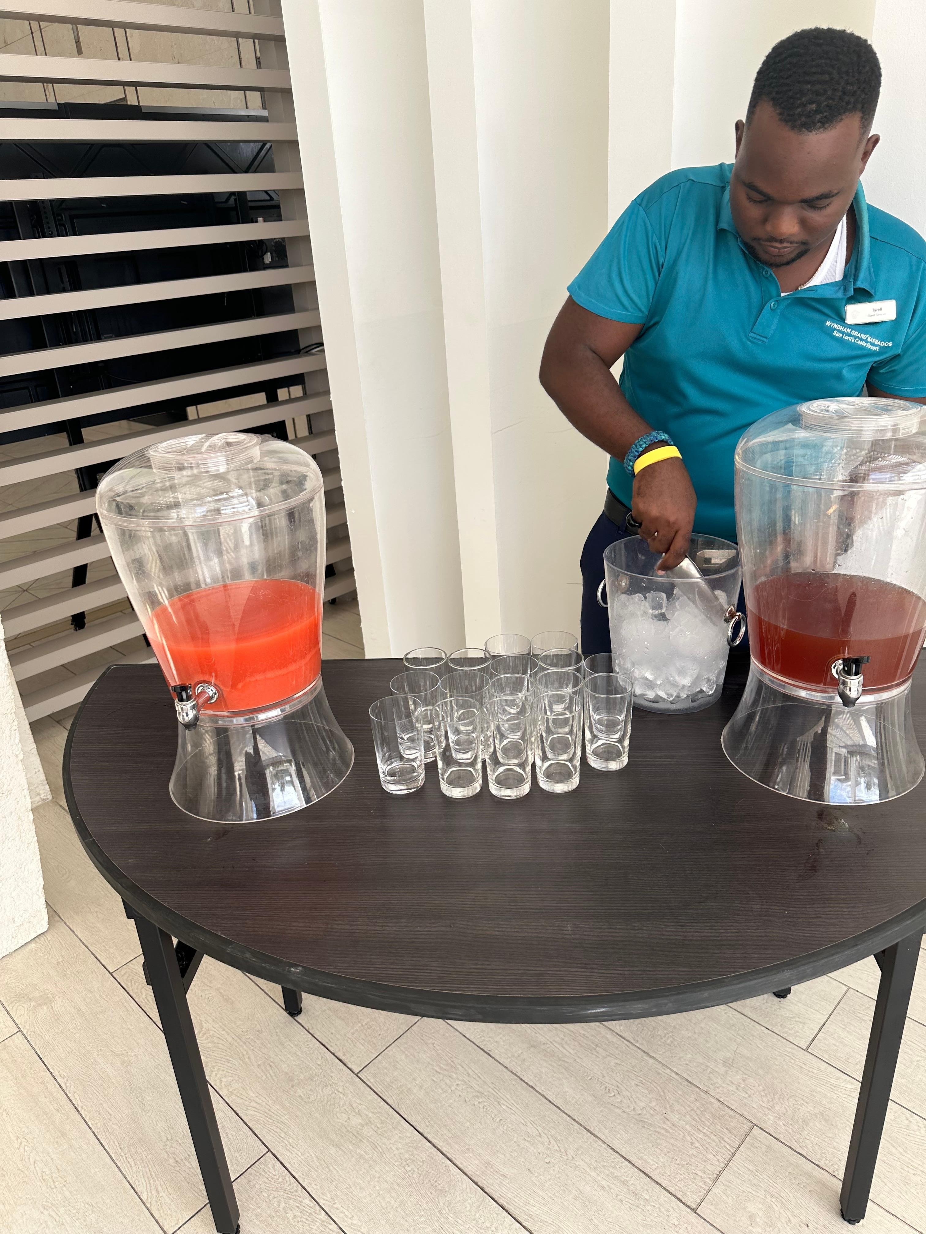 Greeted you with rum punch & cold towels 