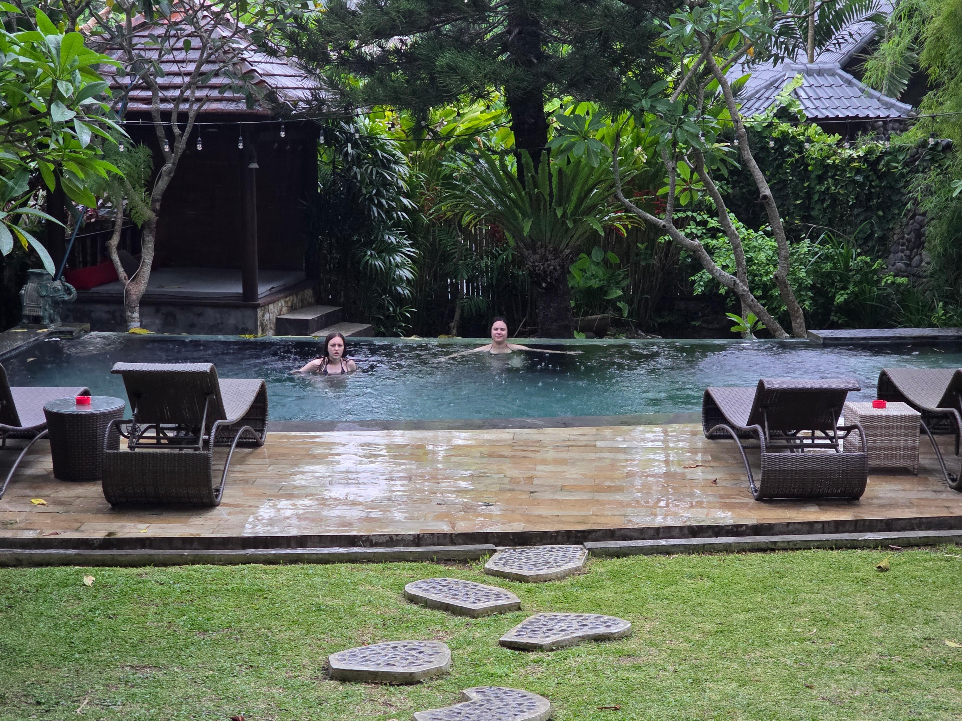 Enjoying the private pool at the villa