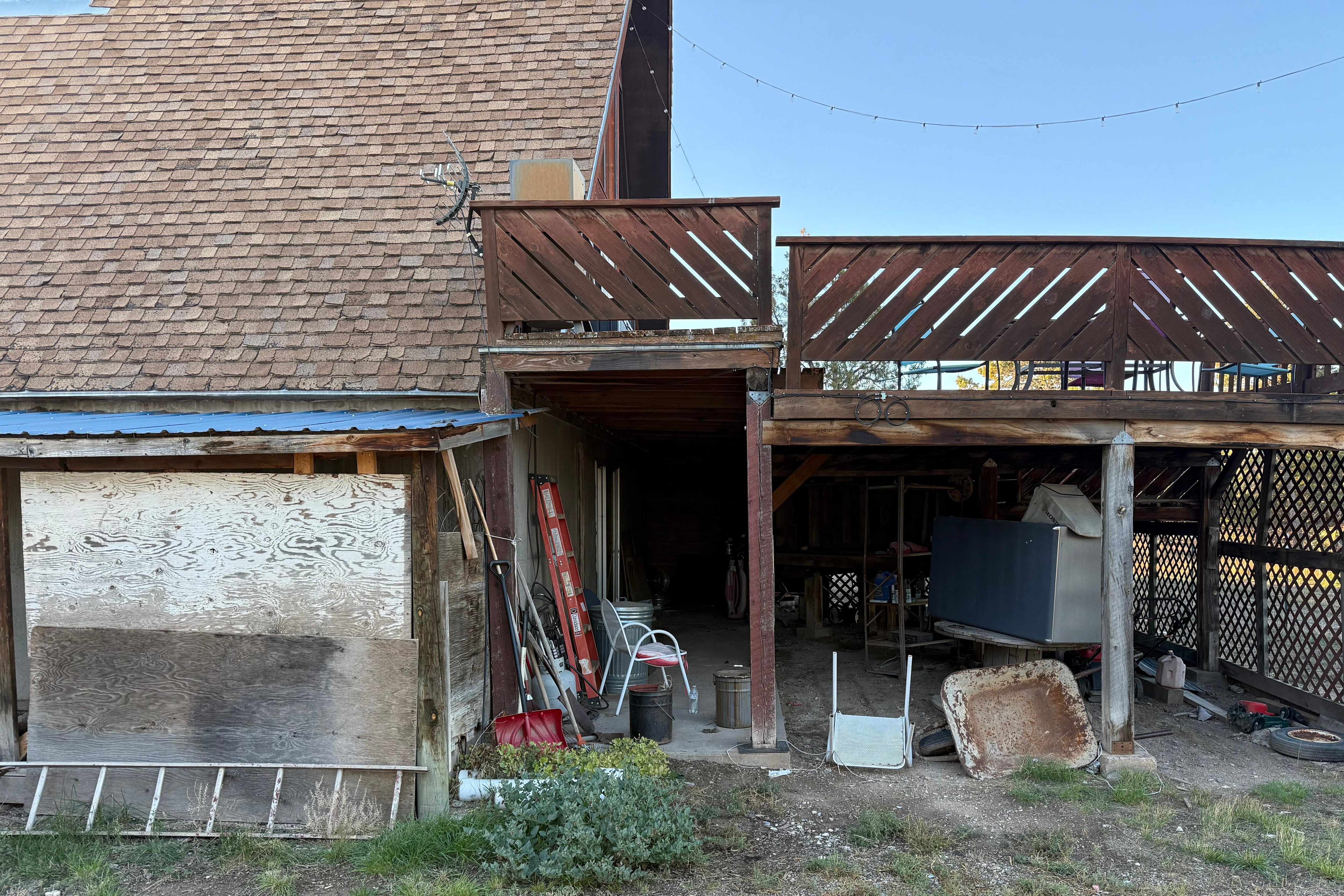 A junkyard just under the deck