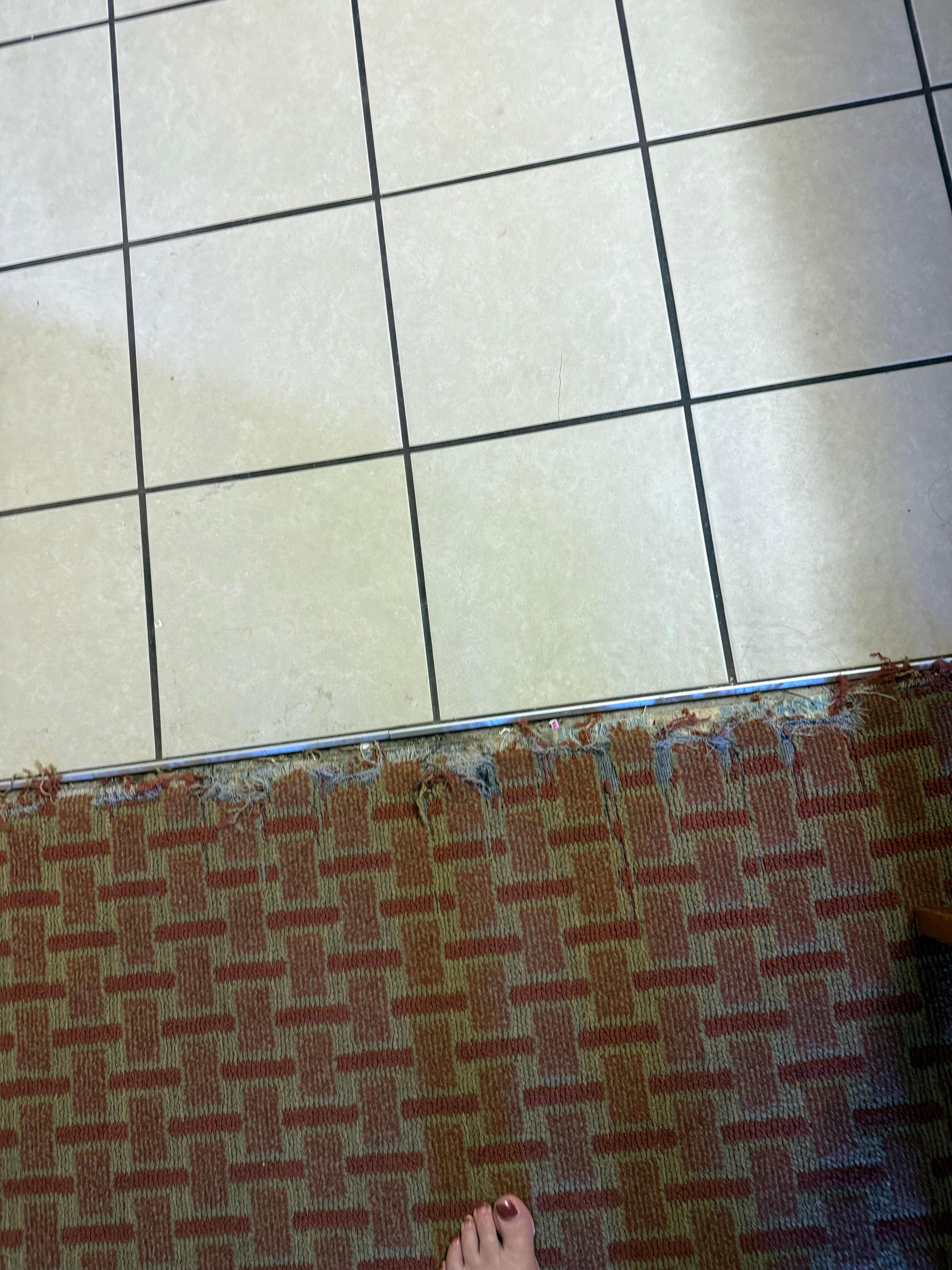 Torn carpet across the room with sharp tack strip sticking out