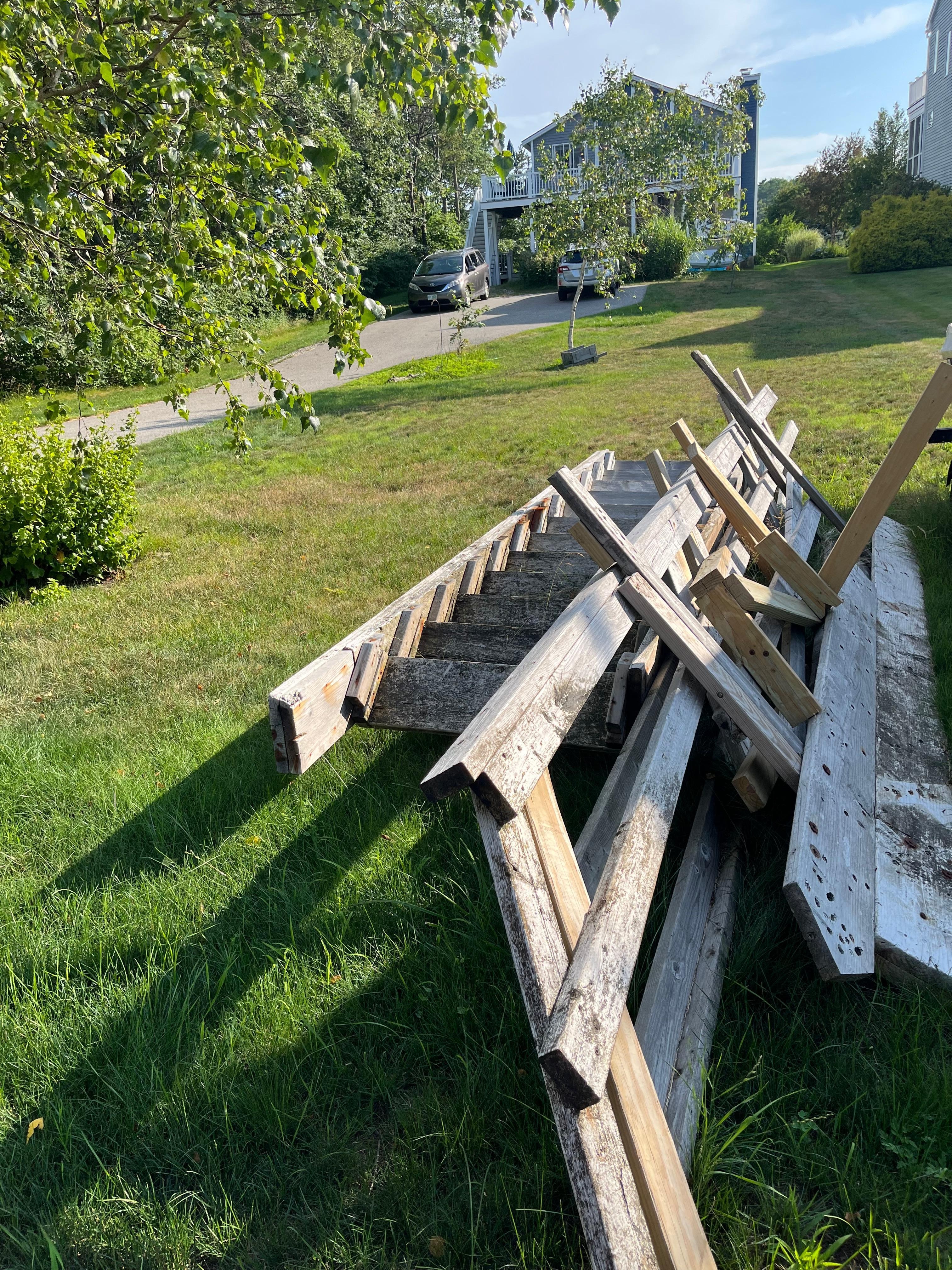 The stairs for, we assume, the beach access on the front lawn of the house. 