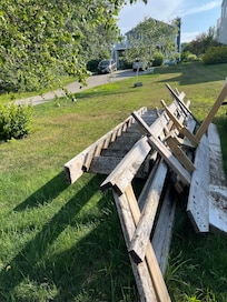 The stairs for, we assume, the beach access on the front lawn of the house.