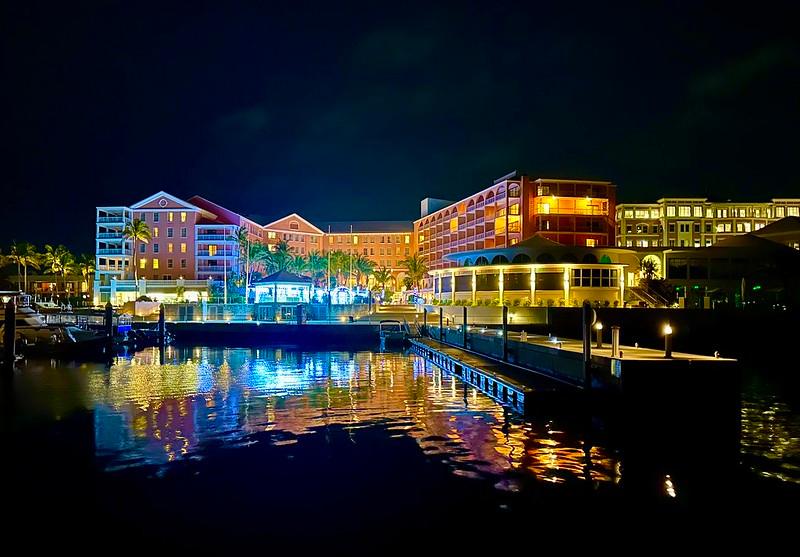 The pink hotel at night!