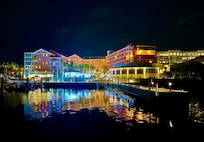 The pink hotel at night!