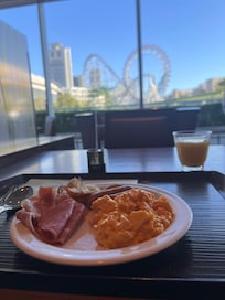 At the lovely breakfast buffet on the lower level at Rilassa