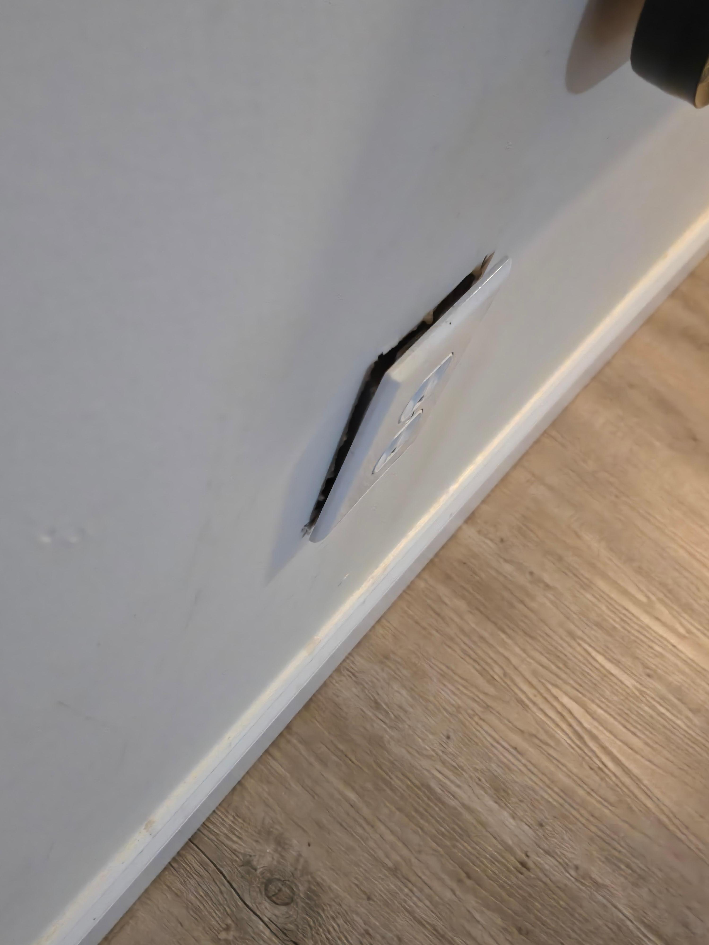 Outlet that looked like it had been on fire. 