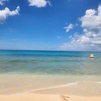 Beach in front of house