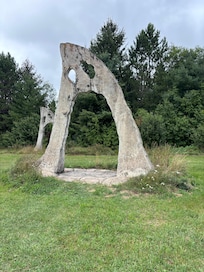 Nearby Screaming Heads art outside Burk’s Falls.