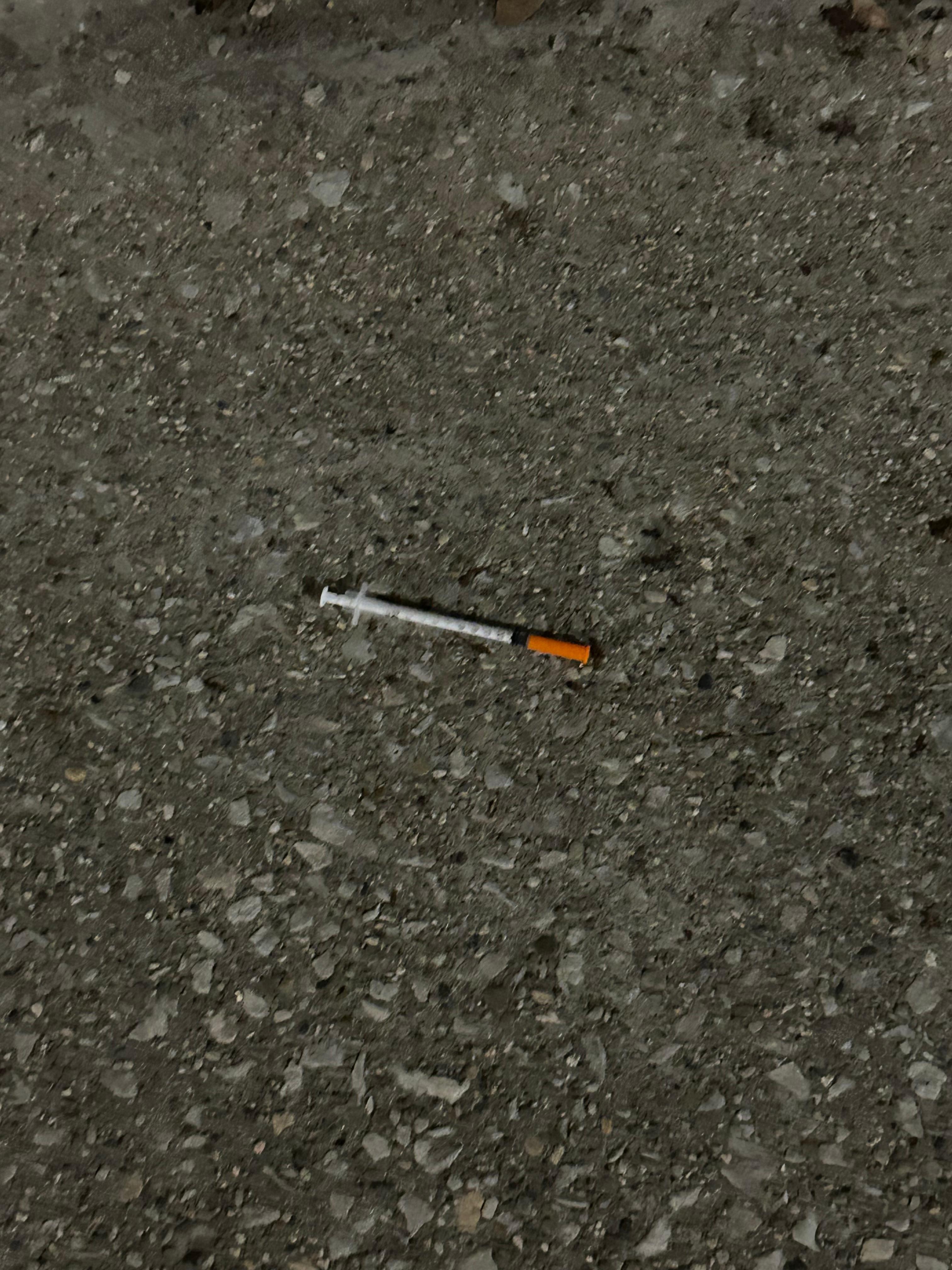 Needle on sidewalk from Druggies