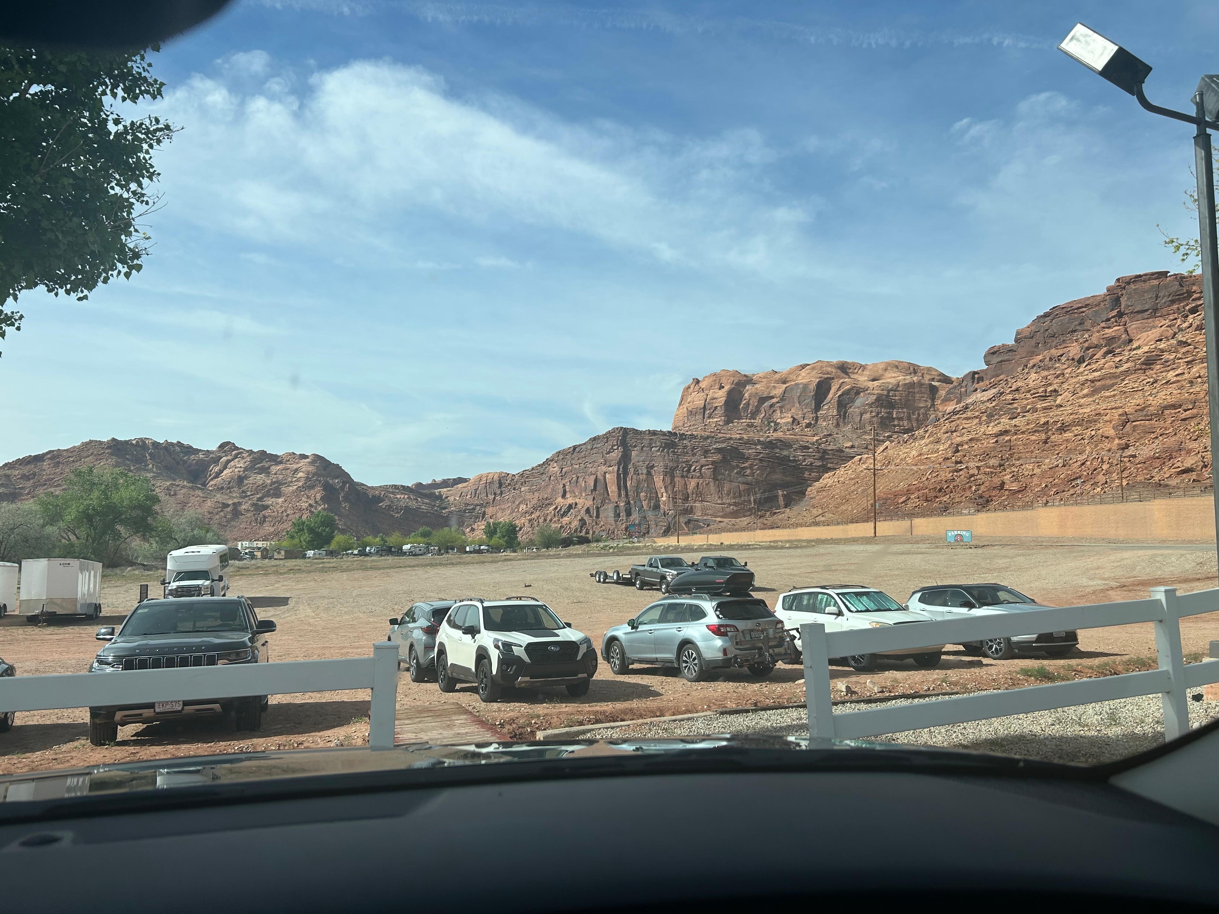 View from the parking lot looking toward arches National park