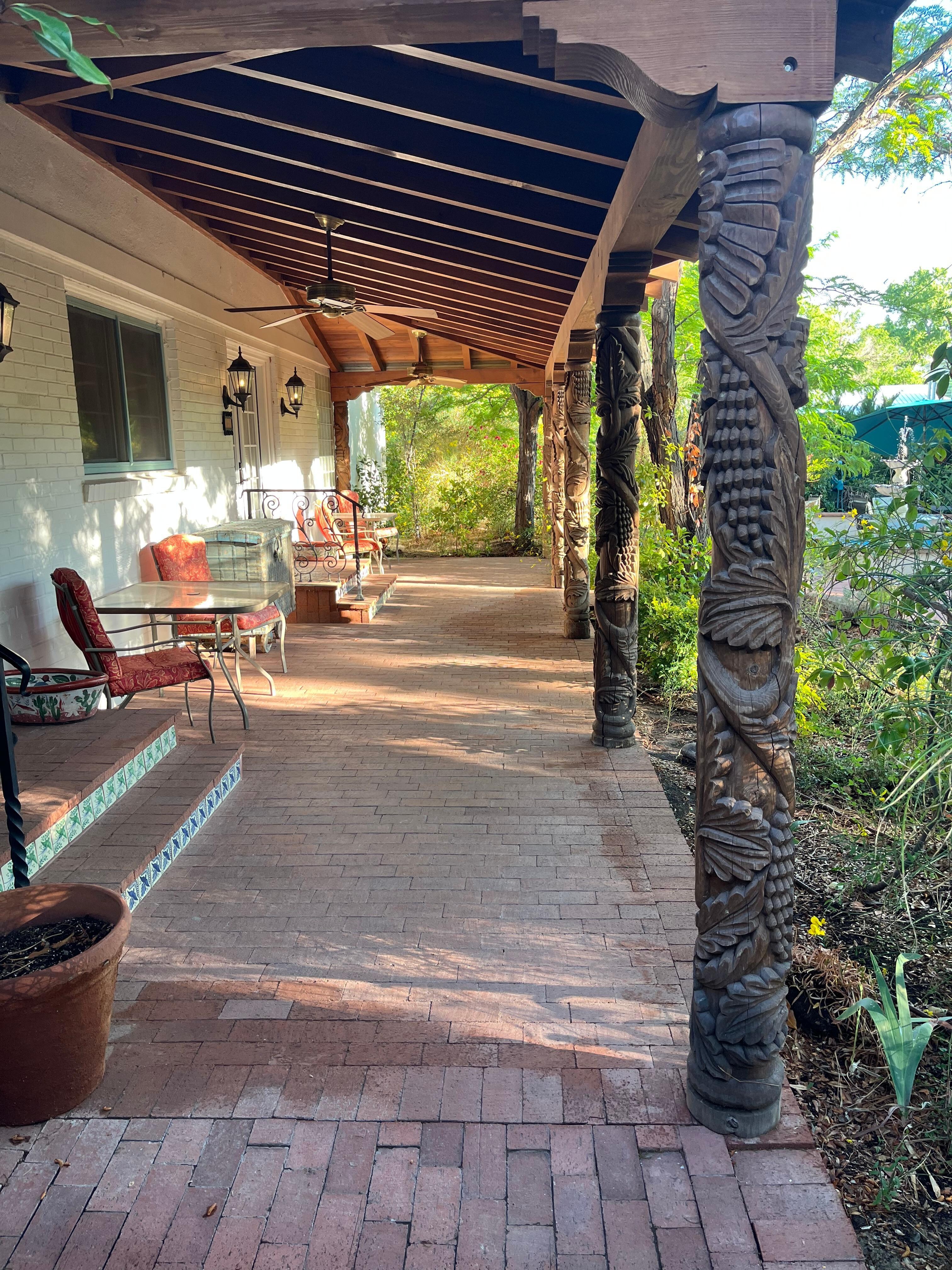 Covered porch for 2 of the rooms. 