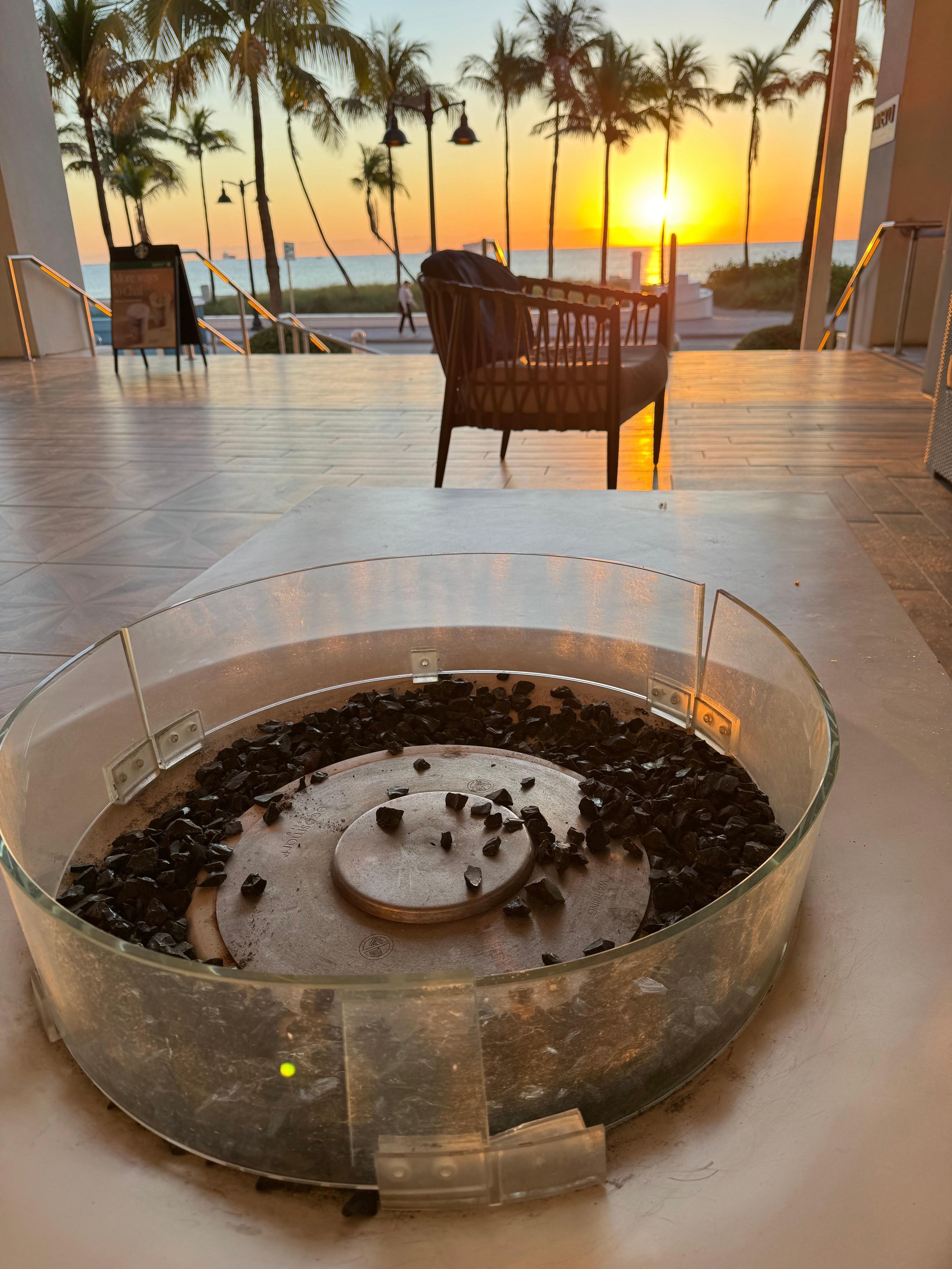 broken fire table, missing rocks, 