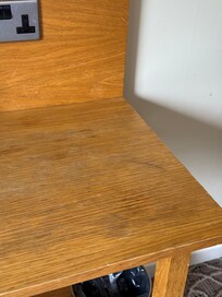 Desk covered in stains