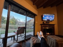 Relaxing by the fireplace