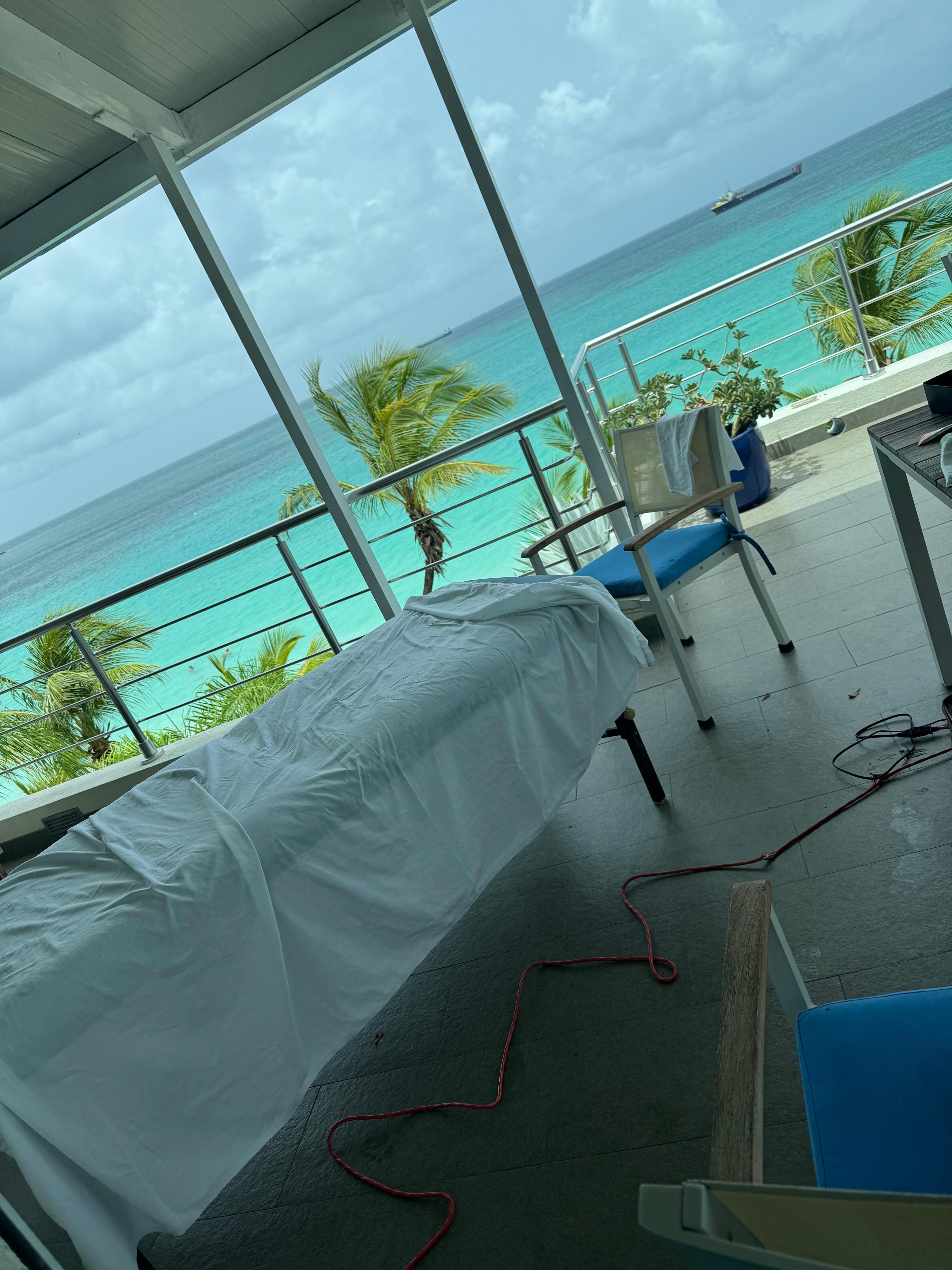Getting ready for an ocean view massage.
