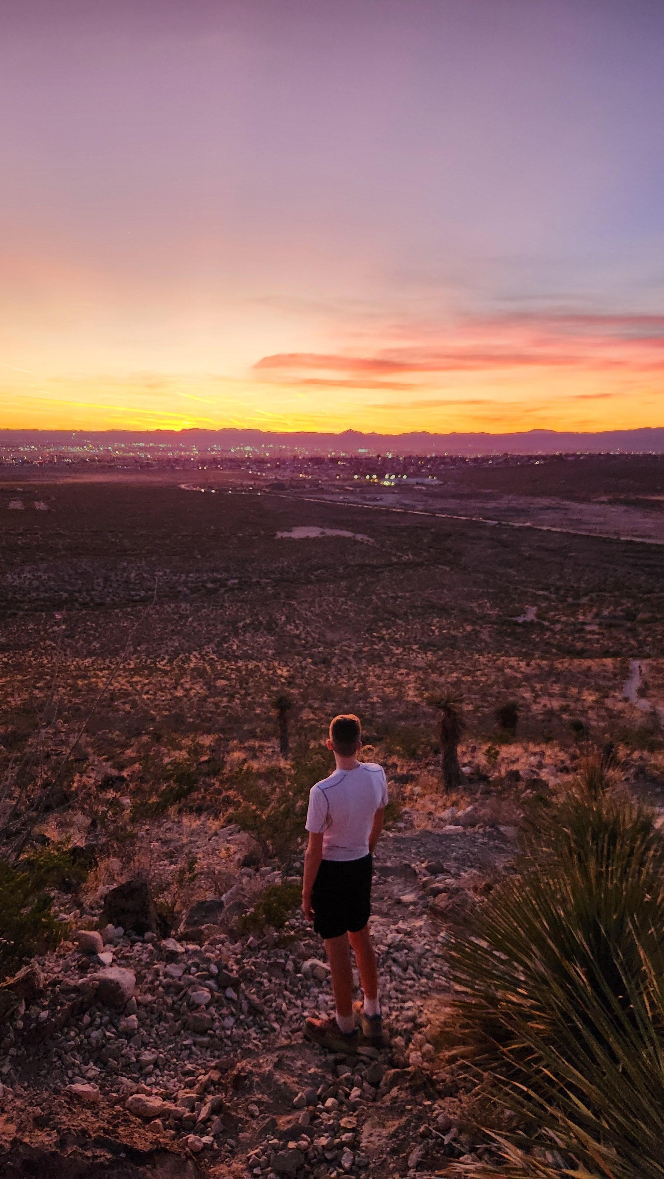Hiking nearby "A mountain" at sunset