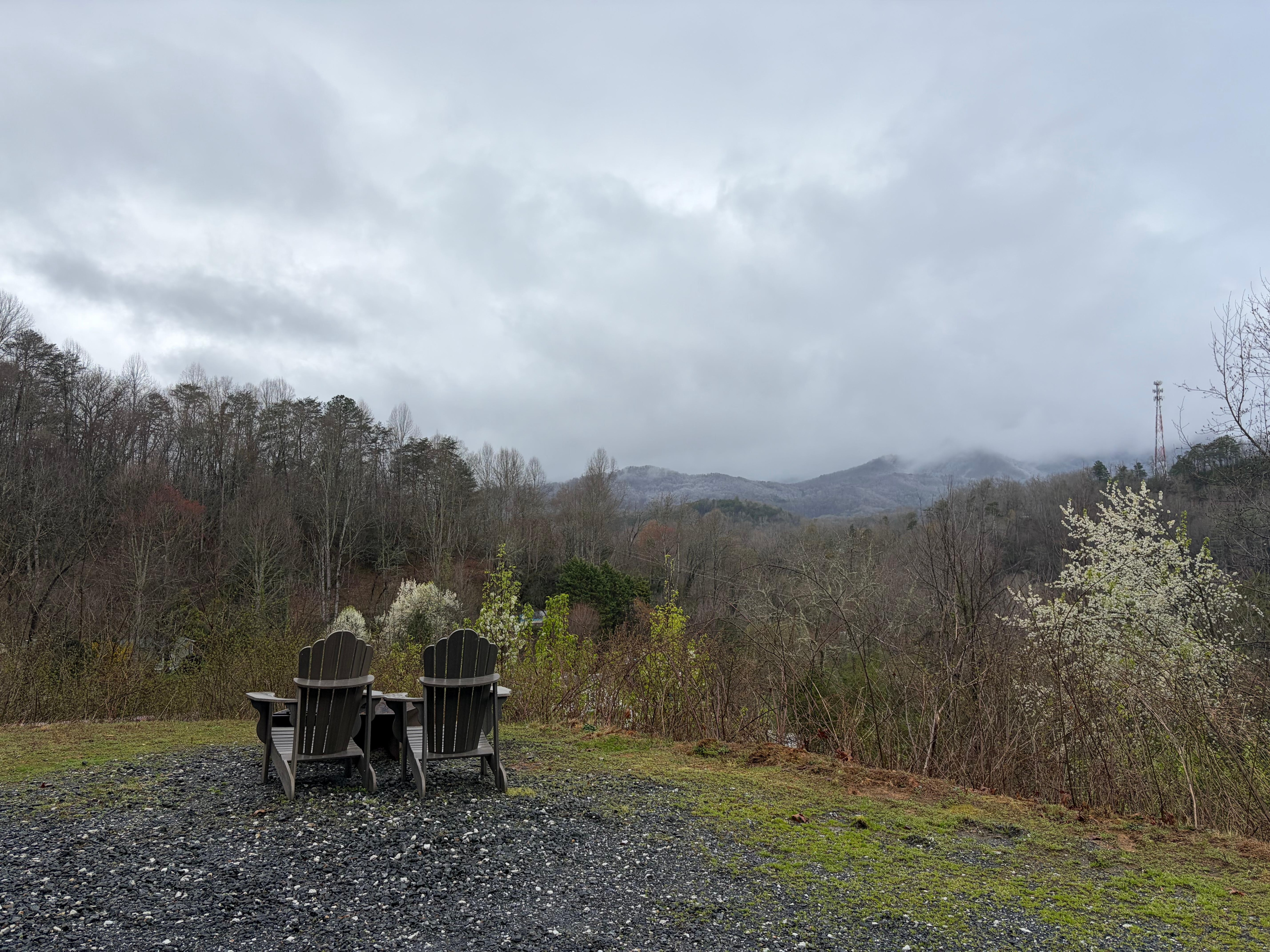 Mountains views are much better than this photo. It was rainy and foggy this day. 