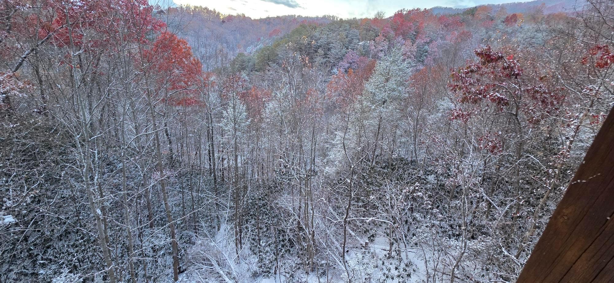 Snow over the valley below