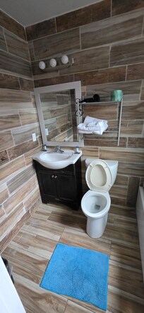 Bathroom was okay cleaned.