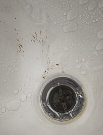 Dirty tub and very nasty stuff in the drain