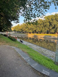 Relaxing by the river near hotel