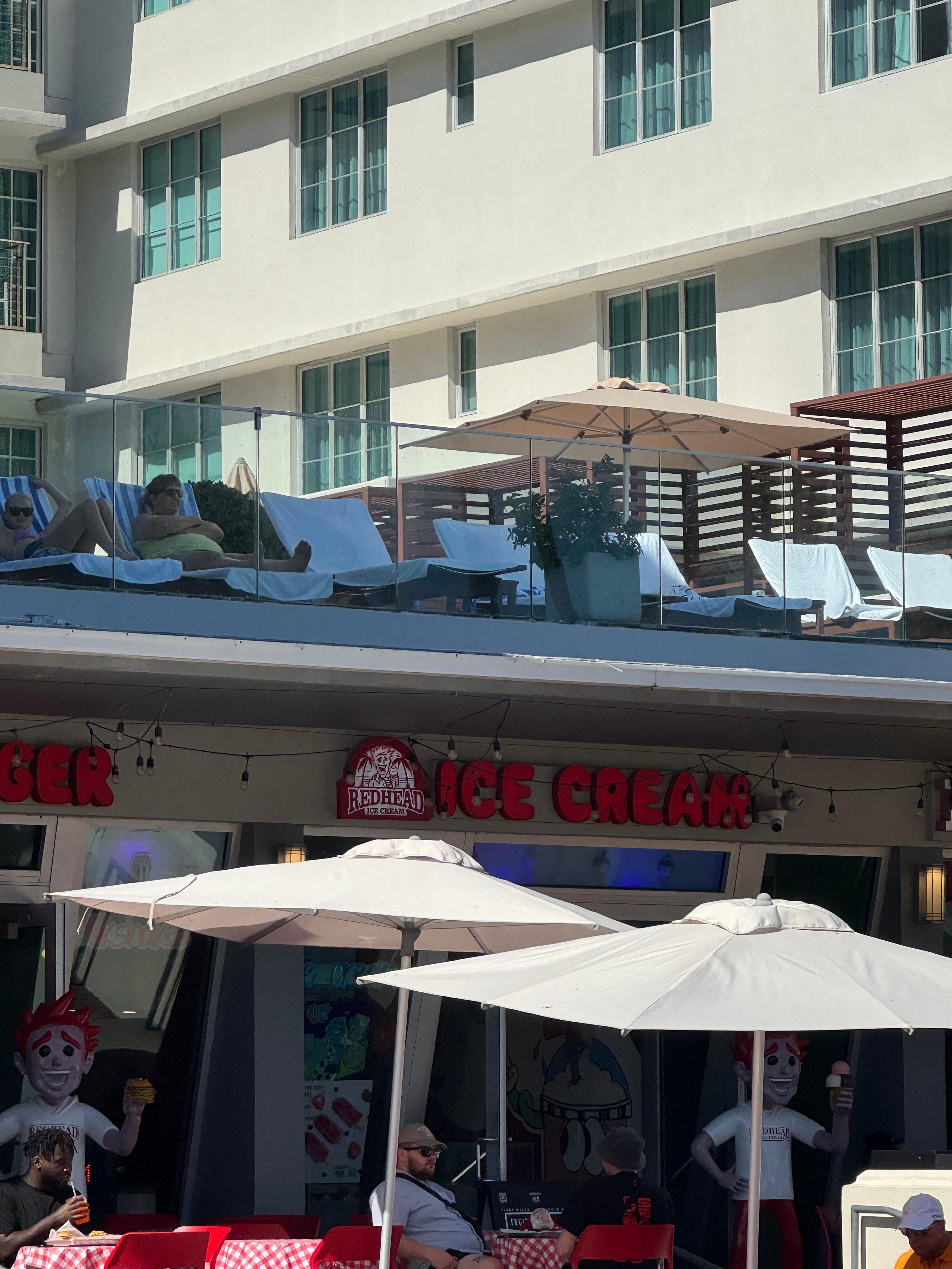 Closer view of fast food areas and pool