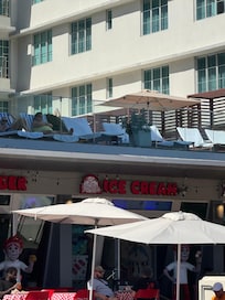 Closer view of fast food areas and pool