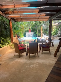 Backyard private pool and table